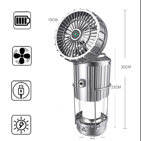 Lampe Ventilateur Solaire 4-en-1 : Éclaire, Rafraîchit et Recharge Partout !