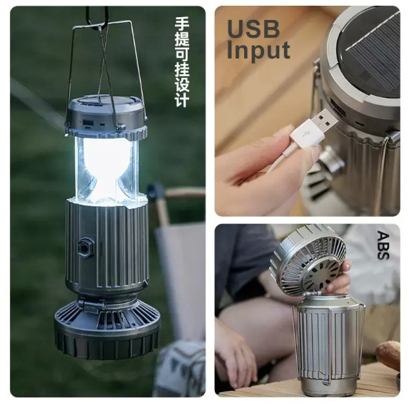 Lampe Ventilateur Solaire 4-en-1 : Éclaire, Rafraîchit et Recharge Partout !