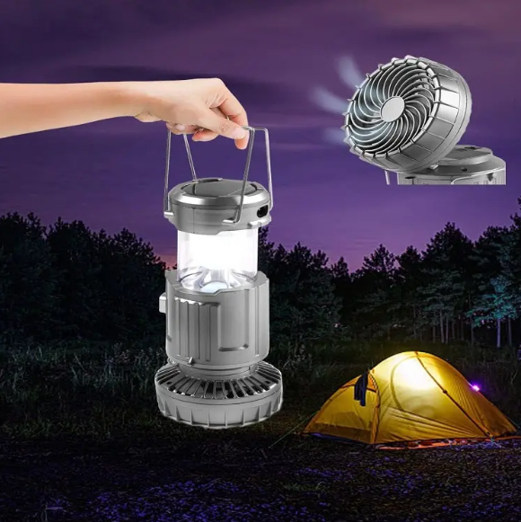 Lampe Ventilateur Solaire 4-en-1 : Éclaire, Rafraîchit et Recharge Partout !